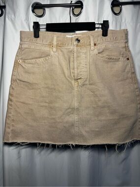 Mango Beige Denim Mini Skirt with Raw Hem